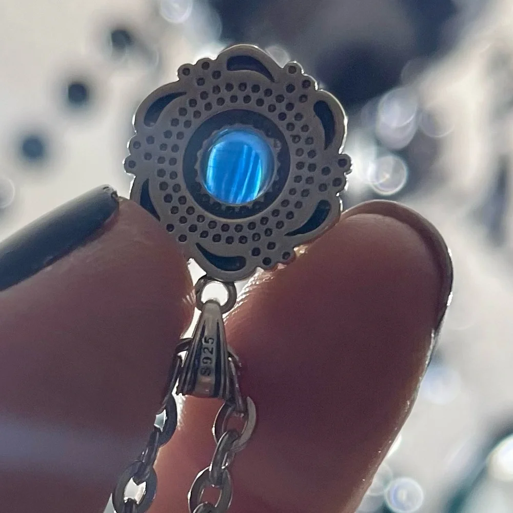 925 sterling silver blue kyanite stone charm on stainless steel maille choker - Picture 6 of 16